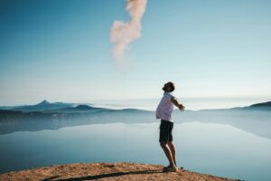 Man enjoying nature with smoke